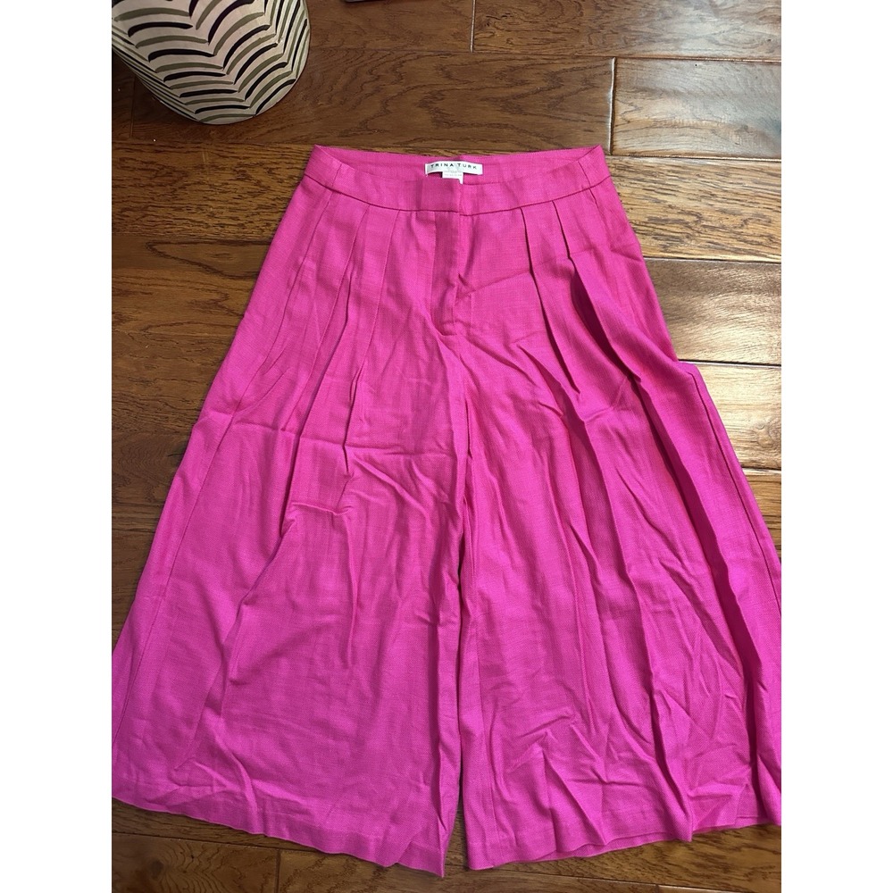 Trina Turk Carefree Pant Women's Pink Culottes Wide Leg Cropped Pleated Size 2/4